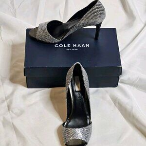 New Cole Haan Antonia Glitter Open Toe Pumps